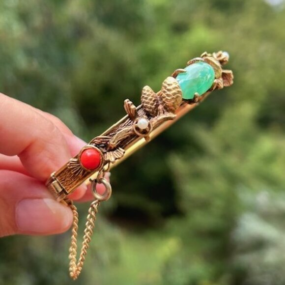 VICTORIAN Revival Fall Winter Pinecone Stone Hinged BRACELET - Picture 1 of 8